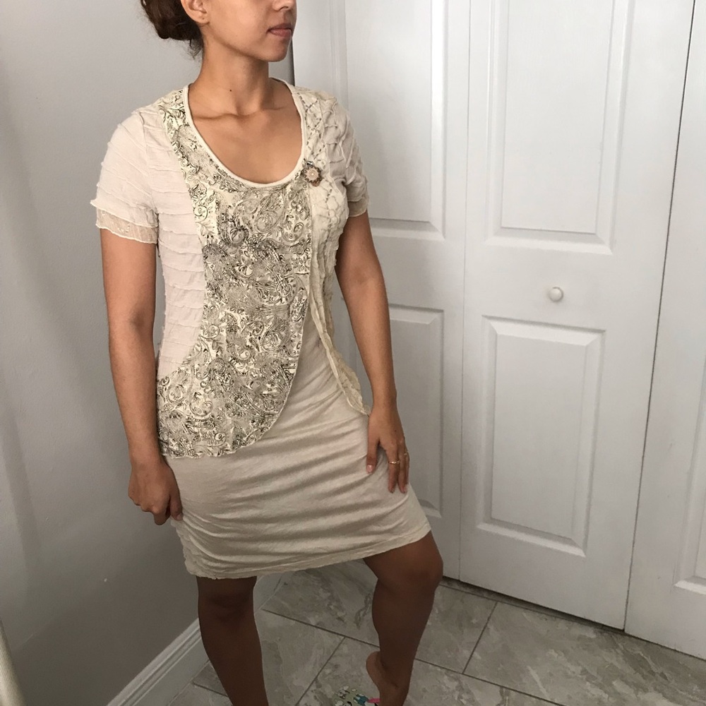 VINTAGE CONCERT Almond Floral Overlay Dress | S
